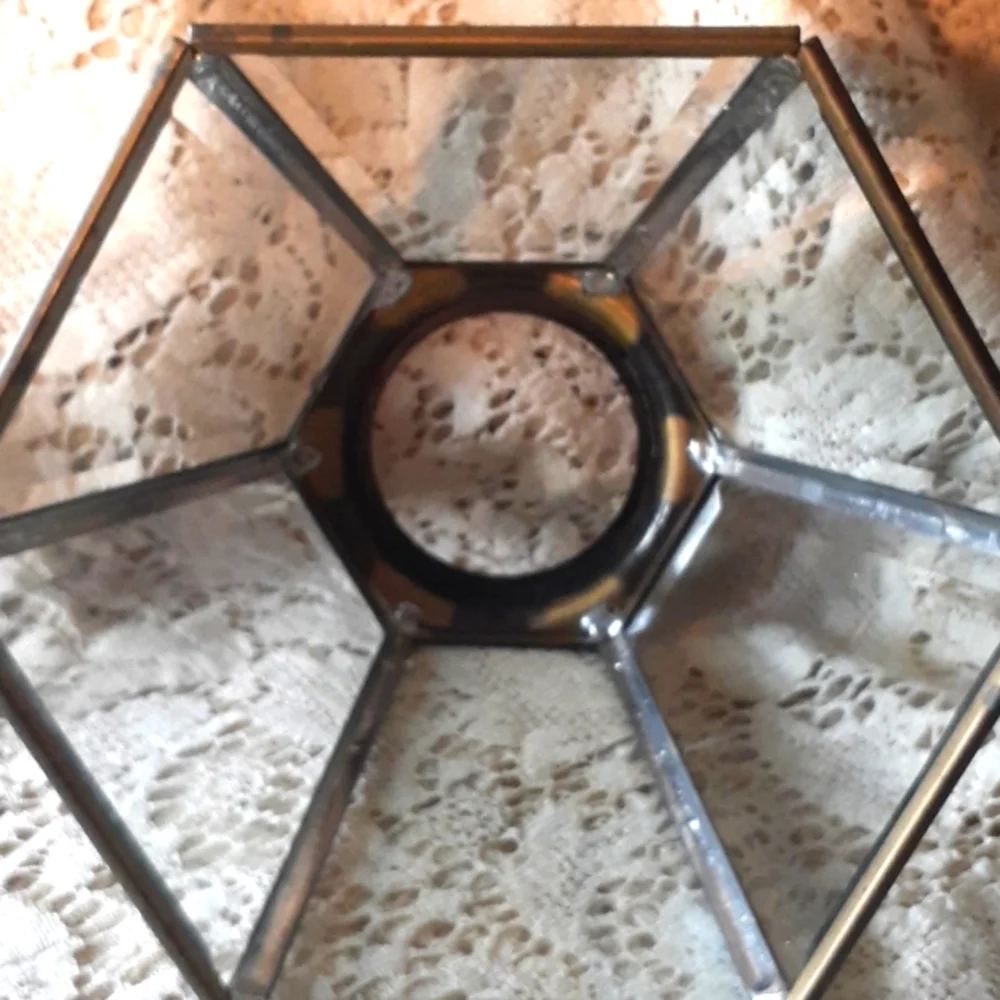 Vintage beveled glass and brass light globe